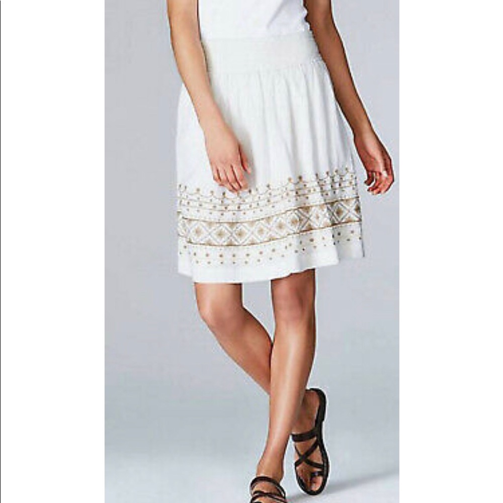 J. Jill White Smocked Waist Embroidered Skirt SZ S